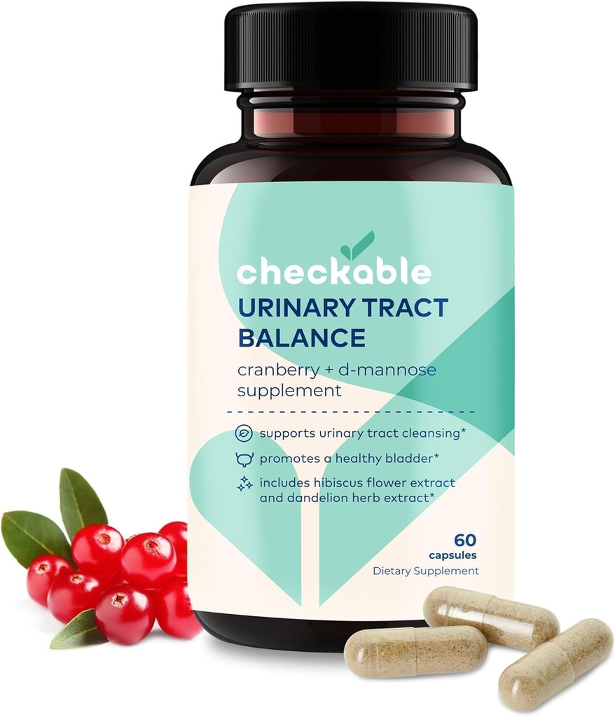 Checkable® Équilibre urinaire - Vitamines nettoyantes pour les hommes et les femmes - 1350mg avec D-Mannose et Cranberry - 60 Capsules