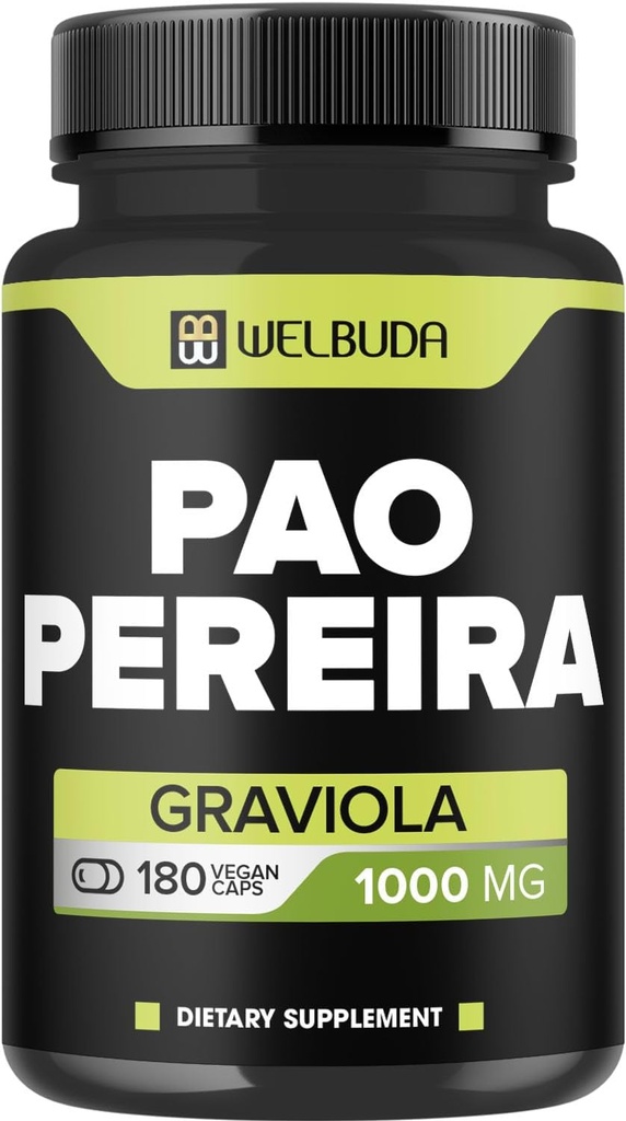 180 Capsules - 600mg Pao Pereira Herb Extract 10:1 avec 400mg Graviola Sourop - Formule combinée pour système immunitaire, esprit confortable, gestion du corps et soutien de la force