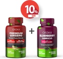 ORZAX Ginseng, 30% Ginsénosides, Premium 120 Capsules végétales et Elderberry Capsules, 2000mg 60 Capsules végétales, ensemble