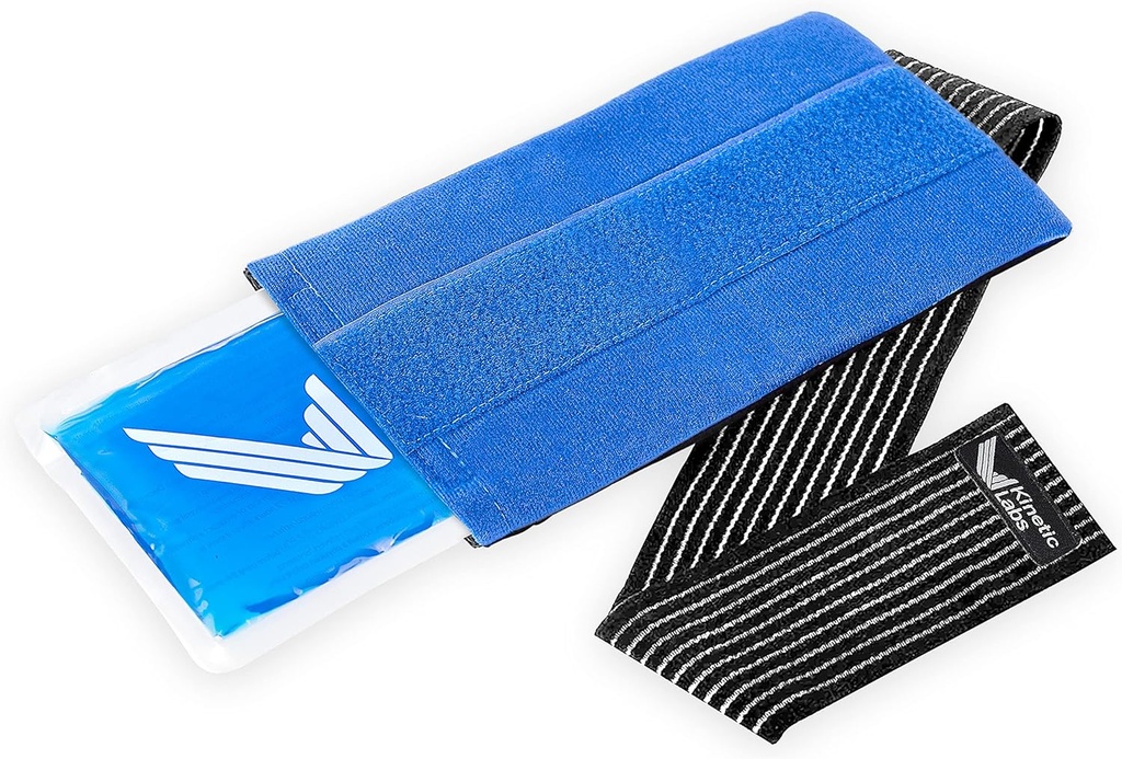 Pack de glace réutilisable pour les blessures avec enroulement par Kinetic Labs - Pack chaud et froid pour les blessures avec sangle - Enroulement de glace pour la chirurgie du genou de la tête de cou de hanche dos (Grande)