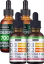 NUSAVA Fraise aromatisée D3 K2 gouttes et Chlorophylle gouttes liquides - Potent Vitamines liquides pour le cœur, joint, énergie, et le soutien immunitaire - Non-OGM, sans gluten, 2pk Chaque
