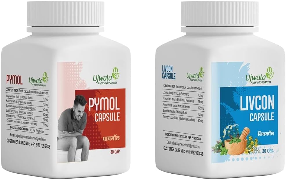 Générique Dalal Pymol+Livcon Capsule(30 Cap) Soulagement rapide en saignement, brûlure et douleur I pour Piles, Fissure. Fistule, inflammation et rectum