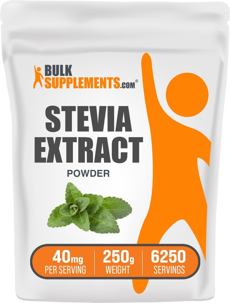BulkSupplements.com Poudre d'extrait de Stevia - Stevia Sweetener - Zero Calorie Sweetener, sans gluten, 40mg par portion, 250g (8,8 oz) (paquet de 1)