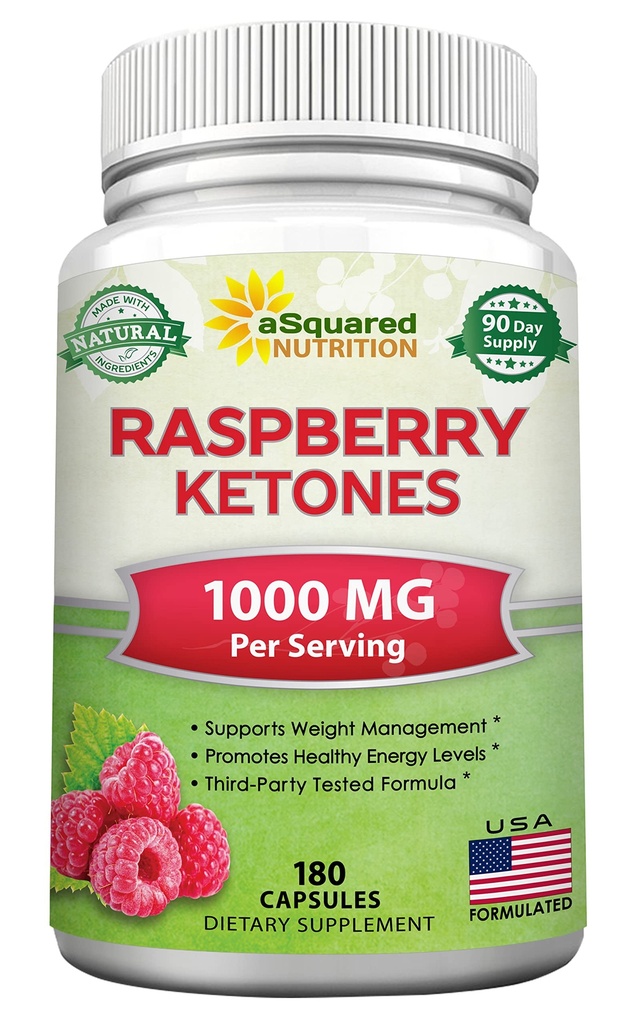 aSquared Nutrition Natural Raspberry Cétones 1000mg-180 Capsules-Weight Loss Supplement, Max Strength Plus Appetite Suppressant Diet Pills, Premium Lean Health Poudre pour stimuler l'énergie pure et le métabolisme