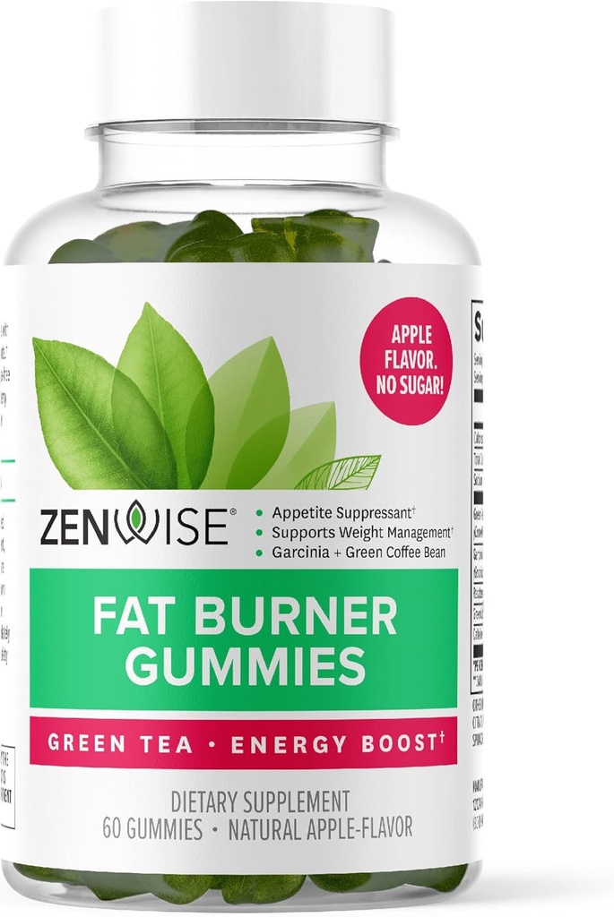 Gummies Zenwise Santé Fat Burner - Suppresseur de l'appétit pour la perte de poids avec extrait de thé vert et Garcinia Cambogia pour le métabolisme + Haricots de café vert et Cétone de framboise - 60 Gummies Comte