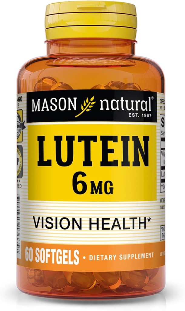 Mason Lutéine naturelle 6 mg avec vitamine E, 2 mois d'approvisionnement, santé de la vision et de la fonction oculaire, soutient la santé normale des yeux