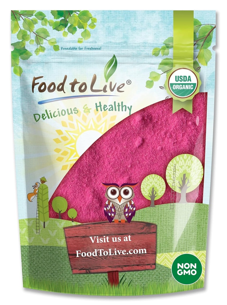 Nourriture pour vivre en poudre de dragon biologique, 1,5 livre – Non-OGM, en poudre rouge Pitaya, végétalien, en vrac. Contient Maltodextrine. Riche en Antioxydants, Fibre, Vitamine C. Parfait pour Shakes, Smoothie Bowls