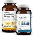 Métagène Bien-être essentiel Duo: OmegaGenics EPA-DHA 10000 & PhytoMulti sans fer - Multivitamine quotidienne pour la santé globale et le vieillissement - 60 comprimés