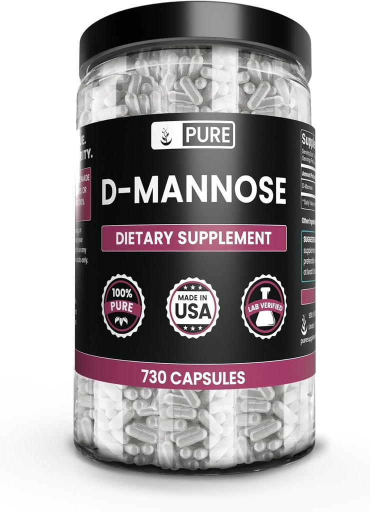 INGRÉDIENTS ORIGINAUX DE PURE D-Mannose (730 Capsules) Pas de remplissage de magnésium ou de riz, toujours pur, vérifié en laboratoire