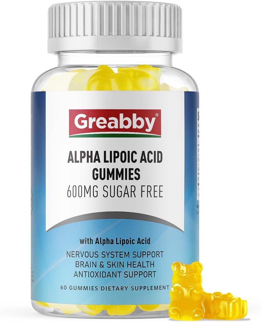 Alpha Acide lipoïque 600mg Gummies, sucre sans sucre R Supplément acide lipoïque pour le traitement antioxydant et le système nerveux, Brian & santé de la peau, ananas, 60 comte