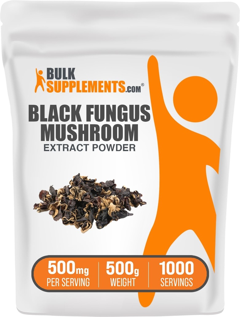 BulkSupplements.com Poudre d'extrait de champignons noirs - Poudre de champignons d'oreille en bois - Vegan & Gluten Free, 500mg par portion, 500g (1,1 lb) (paquet de 1)