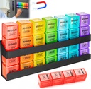 Pill Organizer 4-Times a Day: Weekly Pill Box 7 Day with Magnetic Shelf - Large Compartments Pill Case - Removable Medication Organizer Dispenser for Fish Oils Vitamin Holder Supplement (Rainbow)