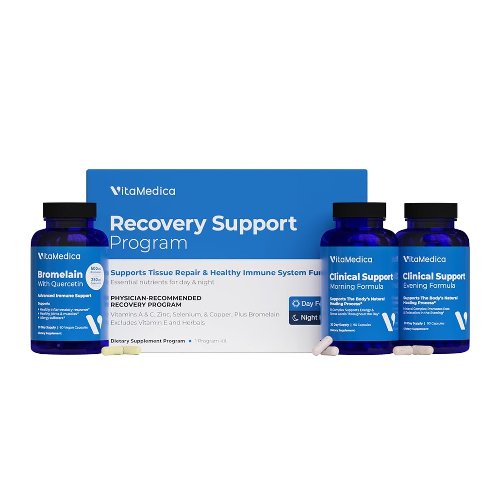 Programme de supplément de soutien au rétablissement post-chirurgical, complet, conçu par un médecin pour soutenir la guérison avec des vitamines, minéraux, antioxydants, bromelain et quercétine