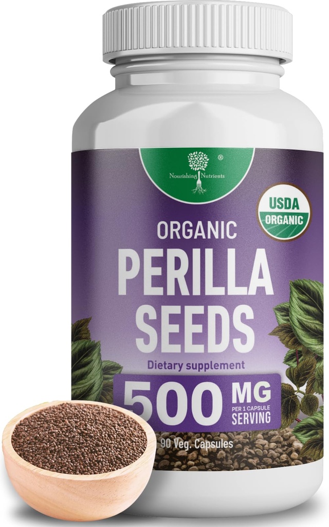 Extrait de graines de Perilla biologique avec 9% d'acide rosmarinique - Certifié USDA - Allergie Relief, Respiratoire et Immunity Booster- Th2 Cytokines, Lutéolin naturellement apparent - 500mg 90 capsules