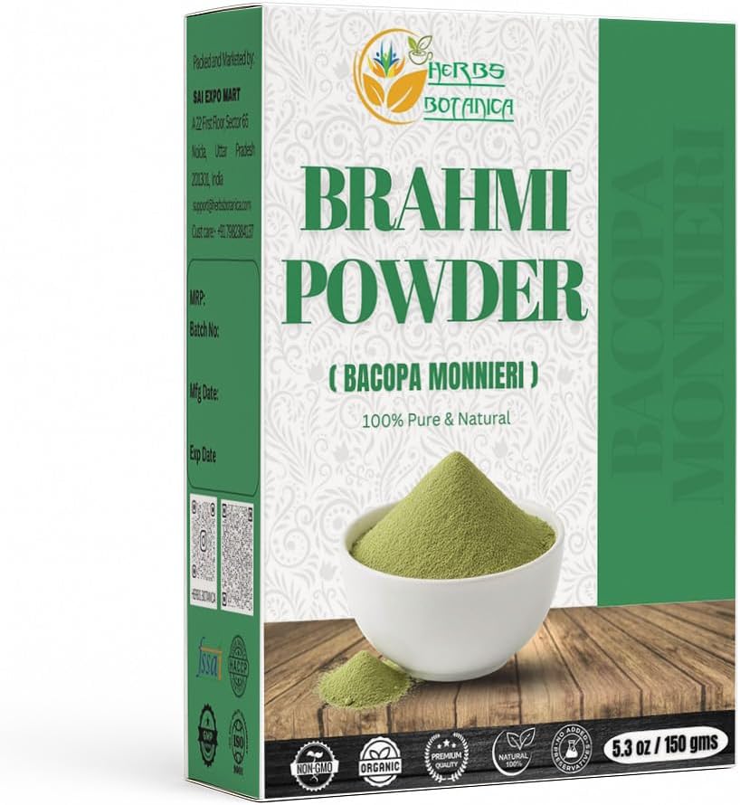 Herbes Botanica Brahmi Poudre Bacopa Poudre Centella Asiatica Ayurvedic Herbe, soin naturel des cheveux, favorise la croissance des cheveux