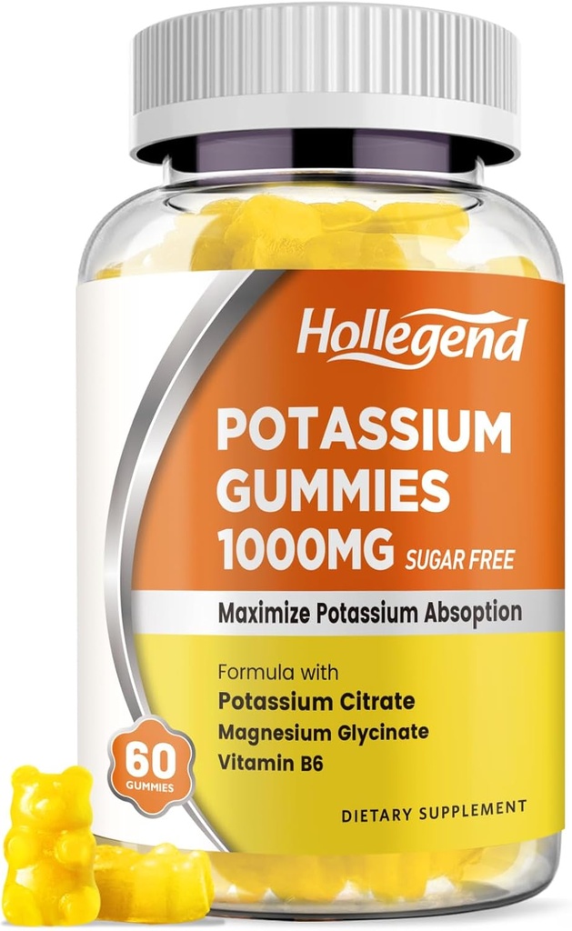 Gommies de potassium 1000mg, Maximiser l'absoption de potassium mélange avec la vitamine B6 Magnésium, supplément de citrate de potassium pour les adultes, sans sucre, 60 Compte