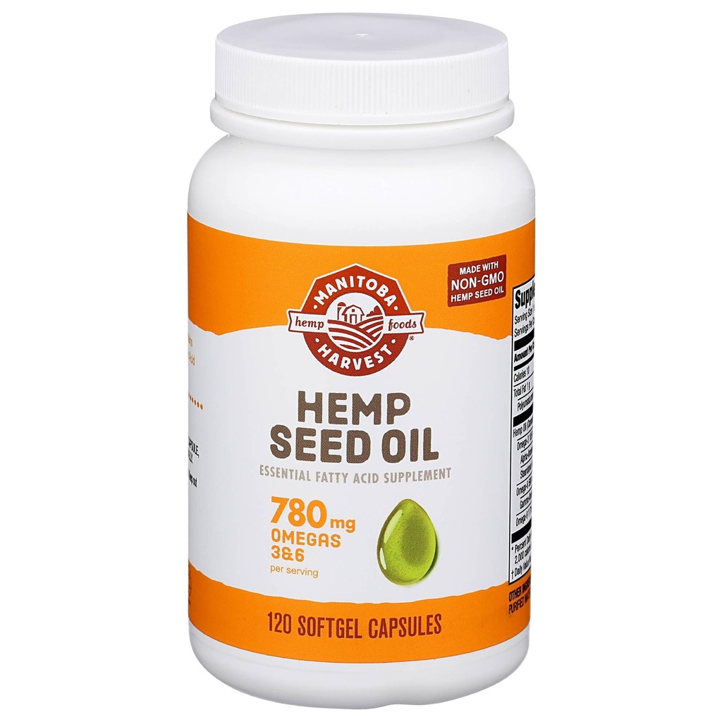 Manitoba Harvest Hemp Seed Oil Softgels, 780 Mg of Plant Based Omegas 3 & 6 per Serving, 120 Ct
