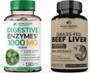 Bien-être sain Enzymes digestives 1000MG Plus Prébiotiques et probiotiques + Gélules de foie déshydratées de boeuf de la Fed d'herbe