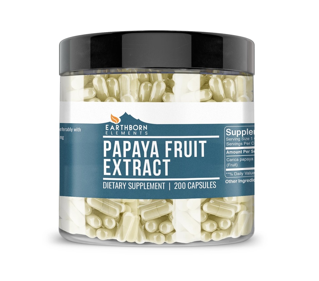 Éléments terriens Papaya Extrait de fruits 200 Capsules, pures et non diluées, sans additifs