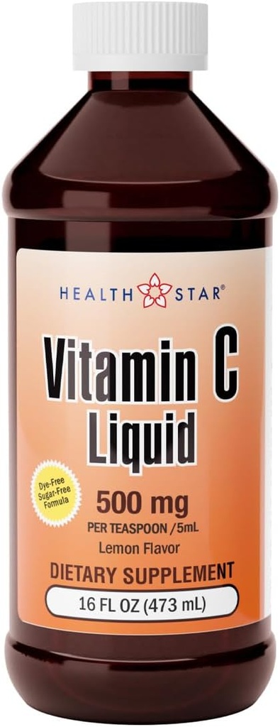 Gericare Vitamine C Liquide 500 mg - Soutien immunitaire et santé globale - Arôme orange - 16 Fl Oz (paquet de 1)