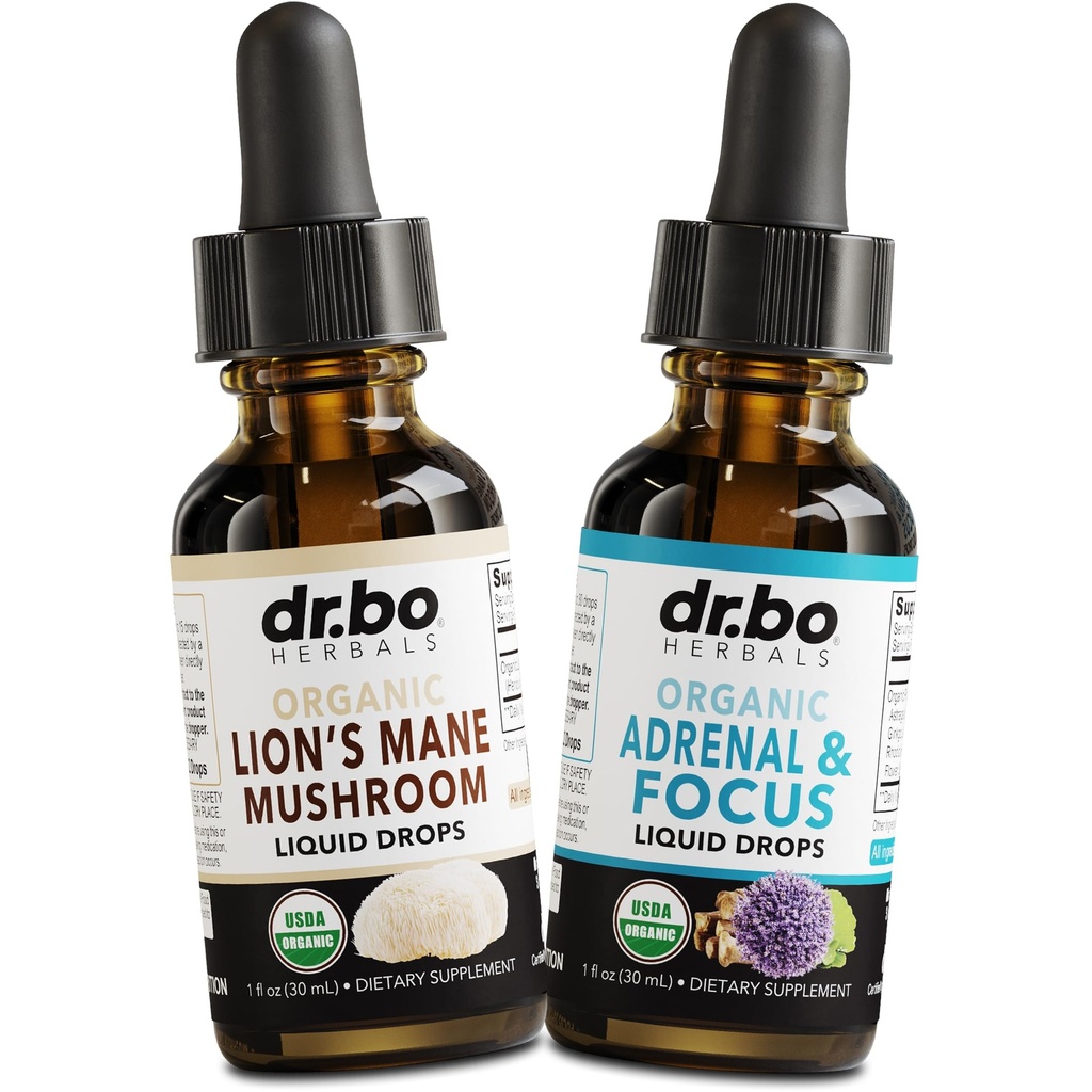 Lions Mane Mushroom & Adrénal Drops - Bio Lions Mane Mushroom Liquid Tincture & Adrénal and Focus Suppléments gouttes, brouillard, supplément santé du cerveau - Bio Lions Extrait Cortisol Support