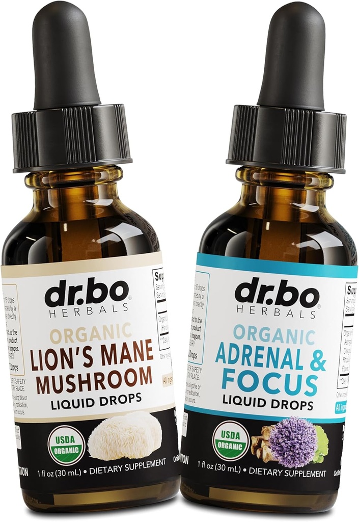 Lions Mane Mushroom & Adrénal Drops - Bio Lions Mane Mushroom Liquid Tincture & Adrénal and Focus Suppléments gouttes, brouillard, supplément santé du cerveau - Bio Lions Extrait Cortisol Support