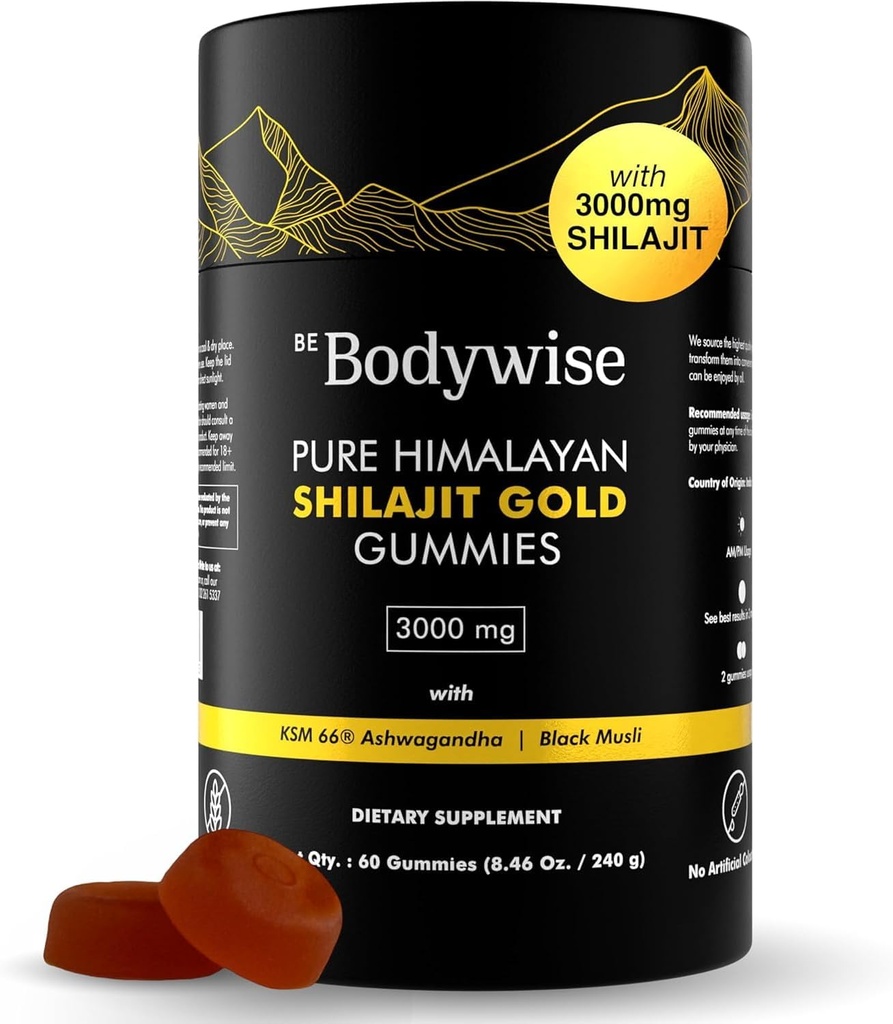 Be Bodywise Pure Himalayan Shilajit Gummies Gold I Lab Tested I No Added Sugar I Ashwagandha, Gokshura.