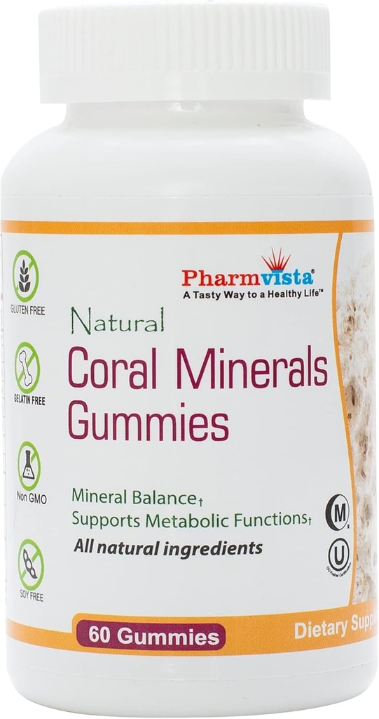 Gommies de calcium corallien avec minéraux traces - Gommies sans gluten, végétaliens, goûteux avec calcium naturel et vitamine D3, compte 60