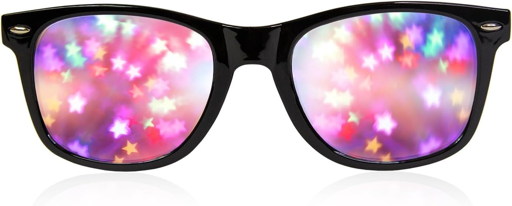 GloFX Black Frame Star Diffraction Glass – Laser gravé pour les effets lumineux étoilés stupéfiants, flexibles et durables, parfait pour les raves et festivals