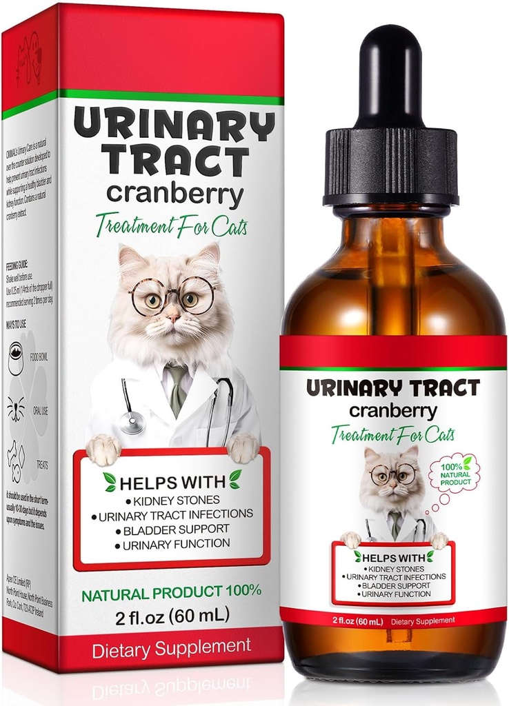 Santé de l'urine féline, Cat UTI Remède, supplément naturel à base de plantes 2 fl oz, soutien aux soins réguliers pour la santé urinaire