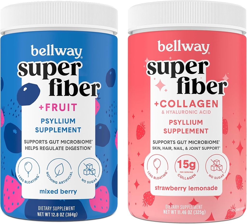 Poudre Super Fibre de Bellway + Fruits, Poudre Super Fibre de Berry Mixte + Collagène, Cimonade de Fraise