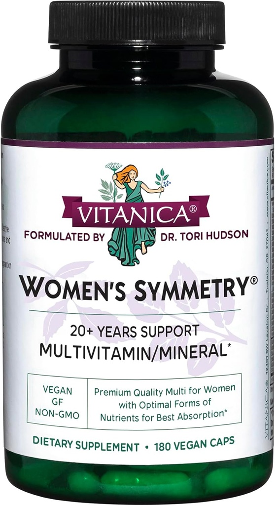 Vitanica, Symmétrie féminine, Multivitamine quotidienne haute puissance, Végétalien, 180 capsules
