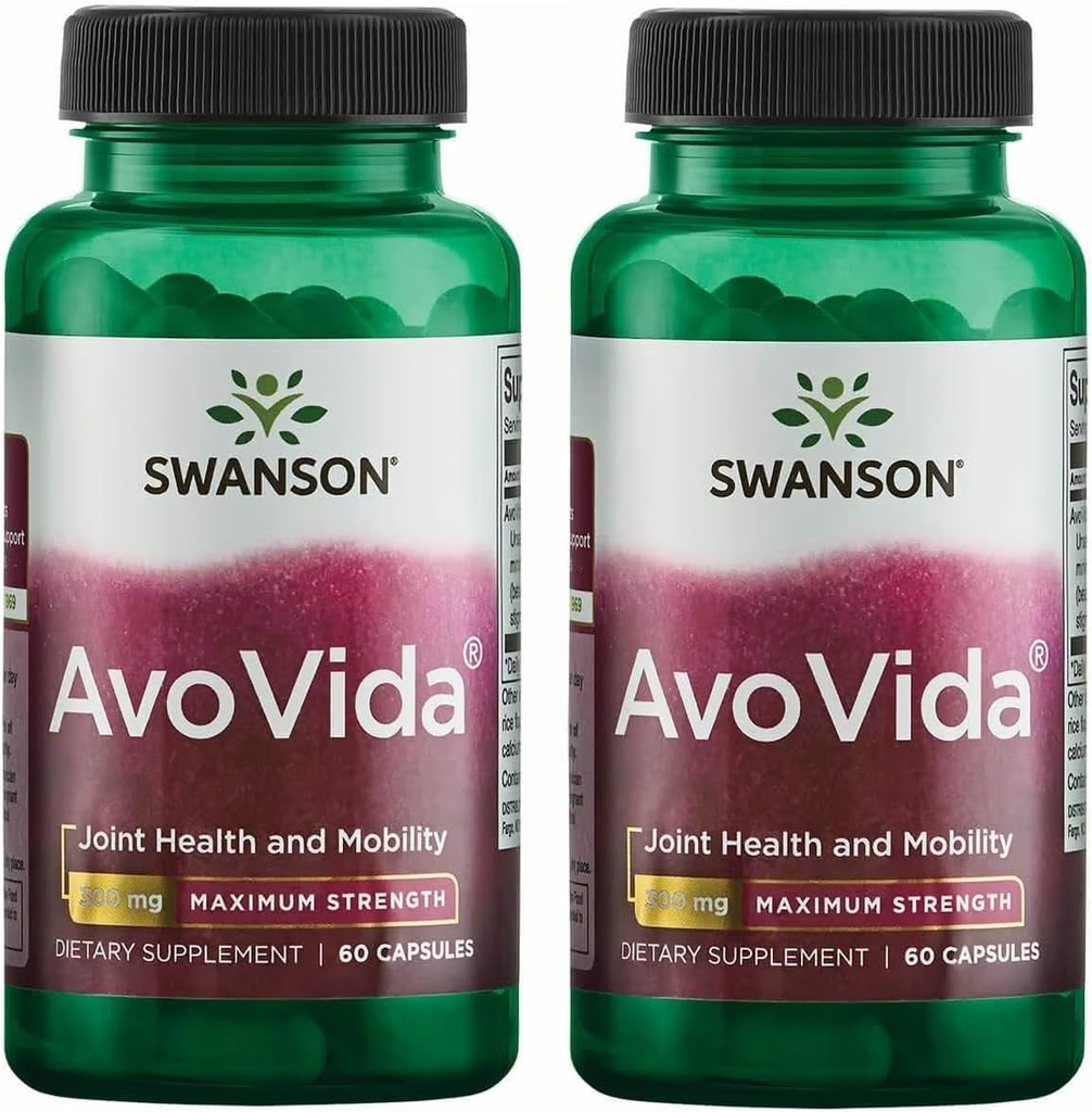 Swanson AvoVida - Supplément naturel favorisant la santé et la mobilité conjointes - Avocat et soya Non-sponifiables pour soutenir le cartilage et la santé des tissus - (60 capsules, 300 mg chacune) 2 Pack