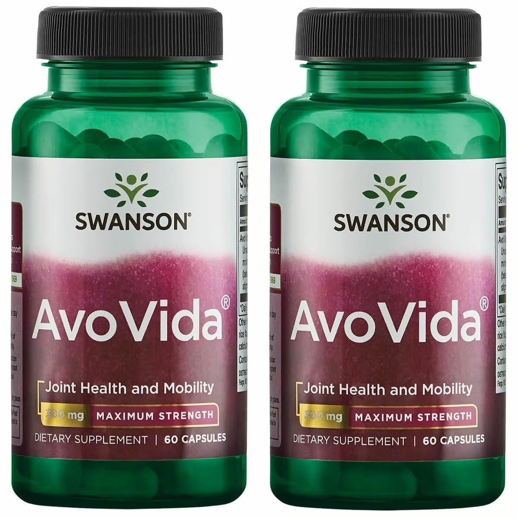 Swanson AvoVida - Supplément naturel favorisant la santé et la mobilité conjointes - Avocat et soya Non-sponifiables pour soutenir le cartilage et la santé des tissus - (60 capsules, 300 mg chacune) 2 Pack