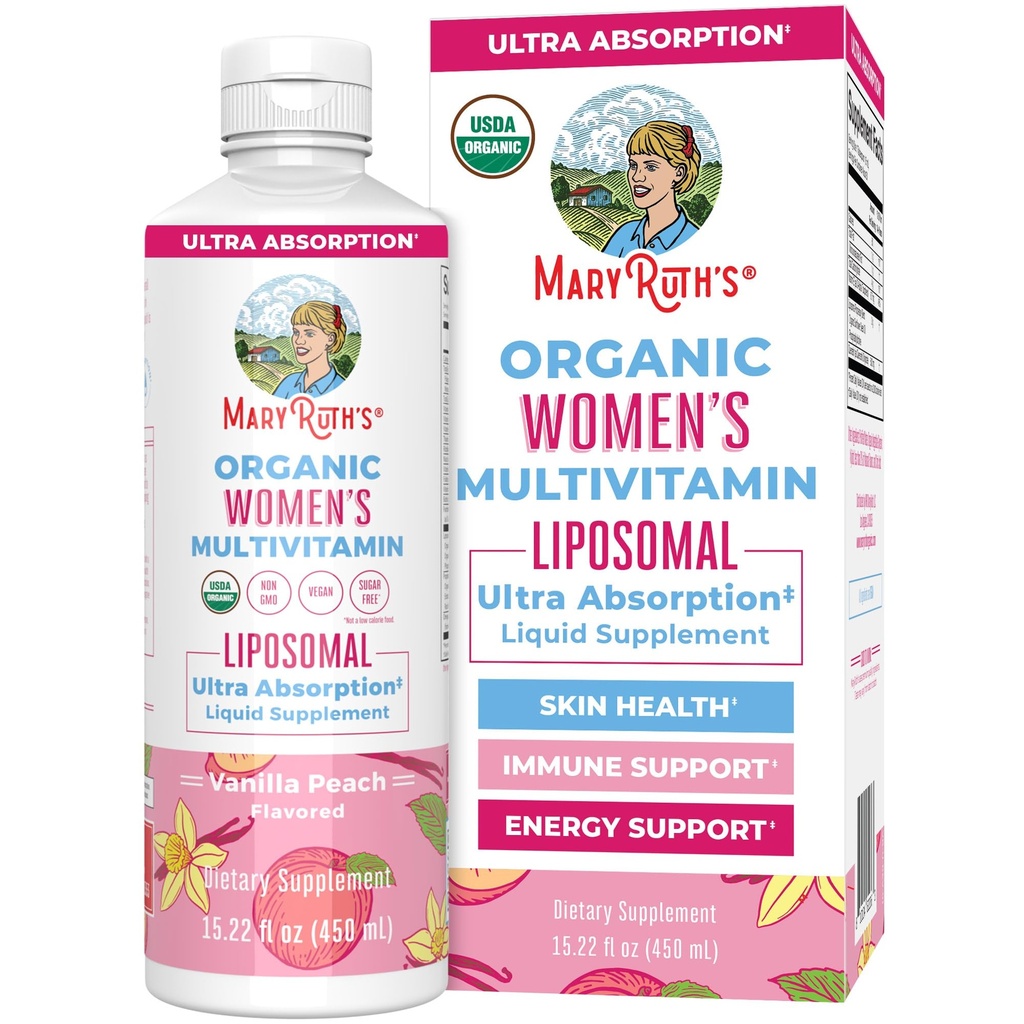 MaryRuth Organics USDA Multivitamine biologique pour les femmes, sans sucre femmes Multivitamine, Vitamines liquides pour les femmes, Supplément de soutien immunitaire, Ashwagandha, Méthylfolate, Vegan, Non-OGM, 15.22 Fl Oz