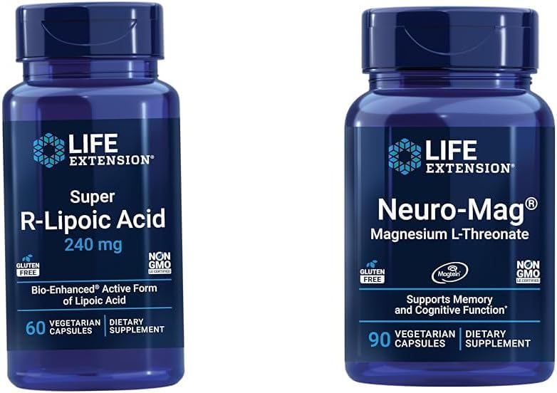 Extension de vie Super R-Lipoic Acid – Supplément longévité pour la défense contre le stress oxydatif & Neuro-mag Magnésium L-thréonate, Magnésium L-thréonate