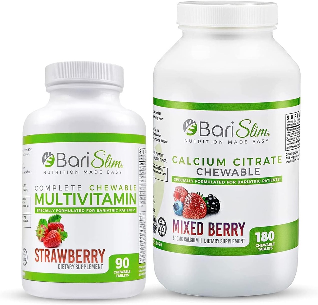BariSlim Citrate de calcium bariatrique et comprimé à croustillant multivitamine complet - Vitamine bariatrique et supplément pour la chirurgie post-baratrique, y compris le pont gastrique et les manches