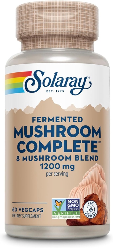 Solariay Champignon Fermenté Complète - Chaga biologique, Reishi, Shiitake, Cordyceps, dinde Champignon de queue et Lions La Mane Complément Capsules - 8 Champignon Supplément - Non-OGM, 30 portions, 60 VegCaps
