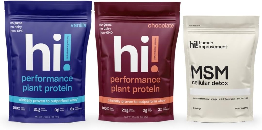 Human Improvement Performance Protein (Chocolate & Vanilla) and MSM Cellular Detox Bundle