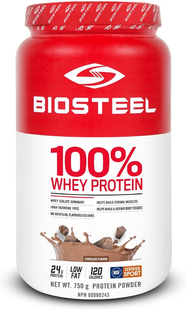 BioSteel Sports 100% supplément de poudre de protéines de lactosérum, sans hormones rBGH et non-OGM formule après entraînement, chocolat, 25 portions, 25.5 onces