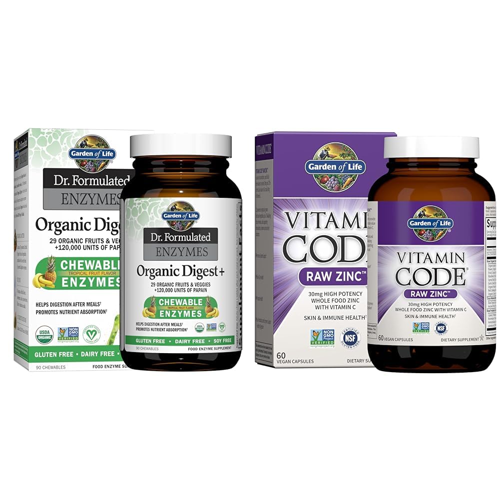 Jardin de la vie Dr formule des enzymes digestives avec Papaine, Bromelain & Suppléments de zinc 30mg Zinc brut à haute puissance et supplément multiminéral vitamine C