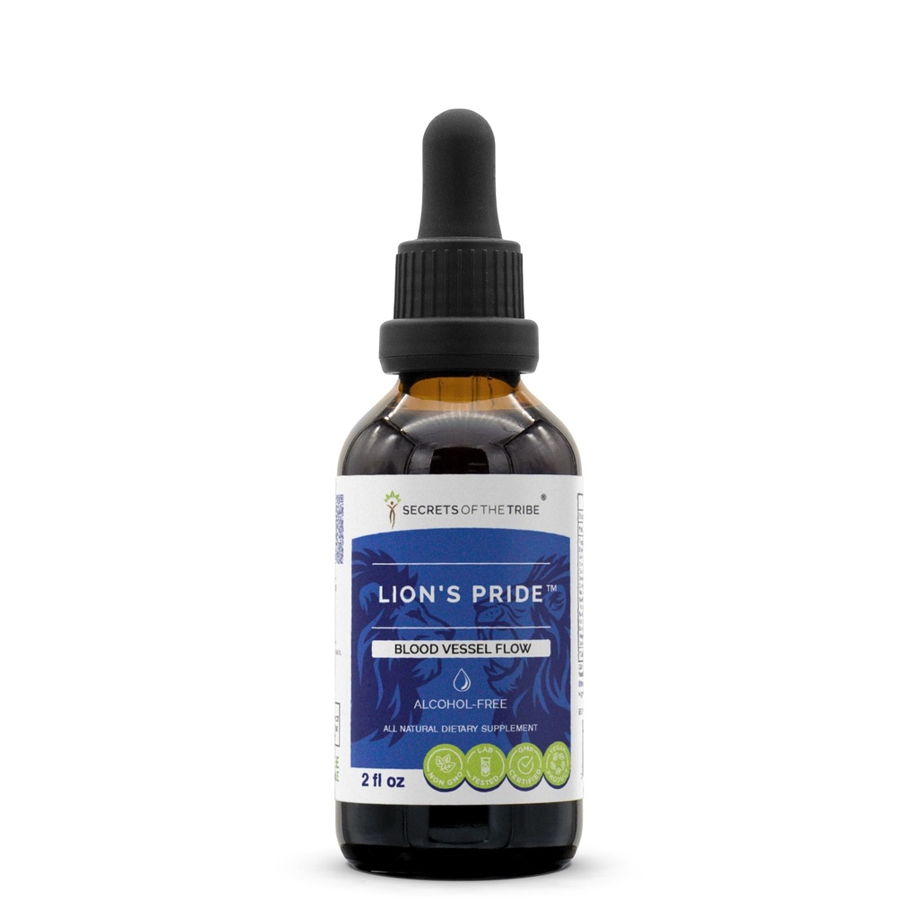 Secrets de la tribu - Lion's Pride, flux de vaisseaux sanguins, supplément à base de plantes gouttes extrait liquide sans alcool (2 Fl Oz)