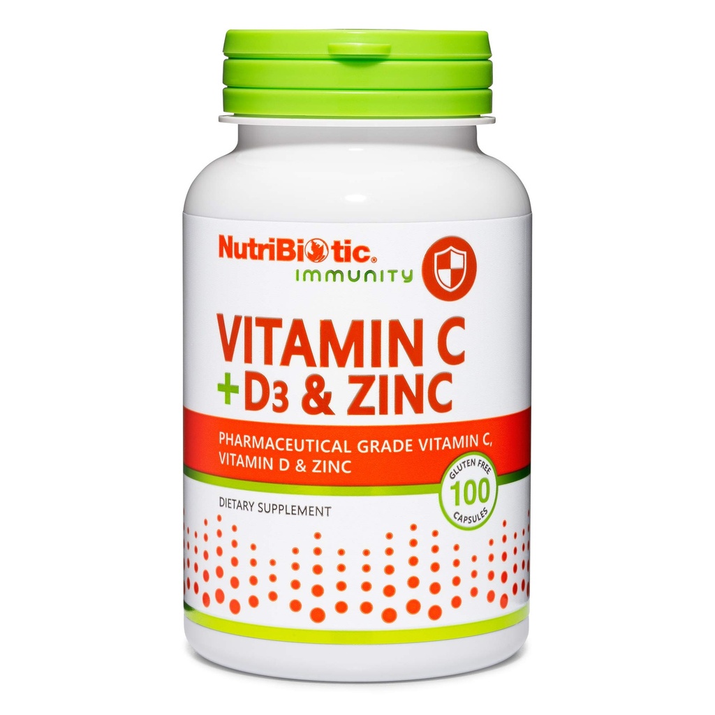 NutriBiotic – Vitamine C + Vitamine D3 & Zinc, 100 Capsules