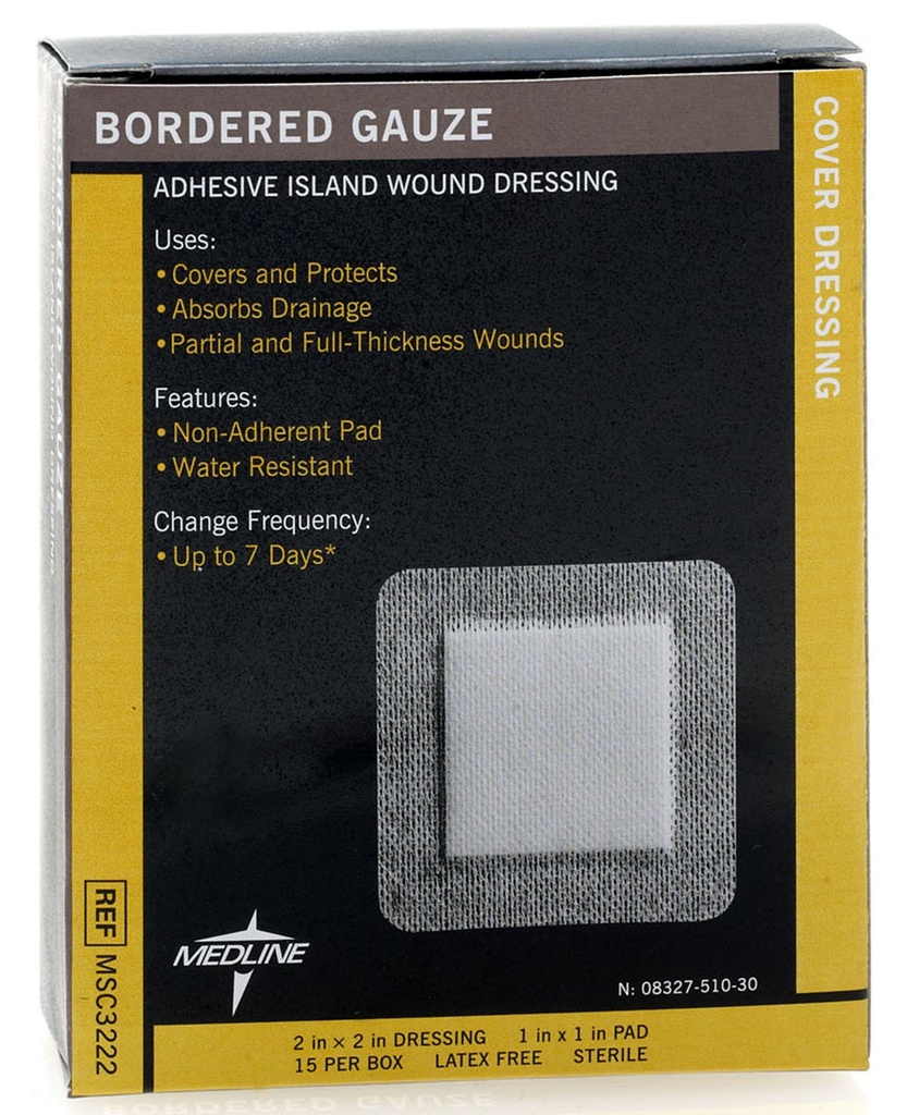 Medline Borded Gauze, 2" x 2" Adhesive Island Wound Dressing, stérile, 15 comte