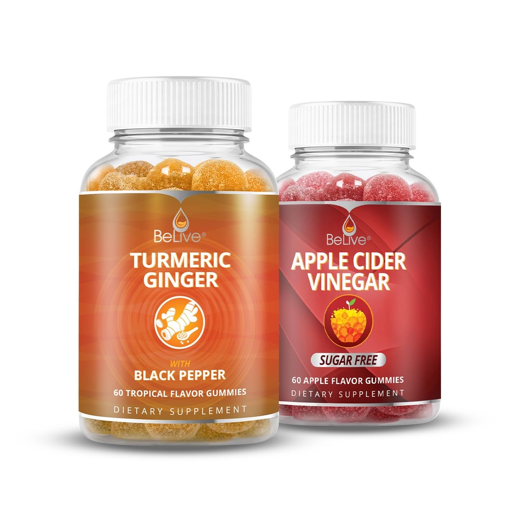 Gommies de vinaigre de cidre de pomme et de curcuma BeLive pour le soutien à l'inmune, le soutien à la mobilité, la désintoxication, le nettoyage et la santé digestive