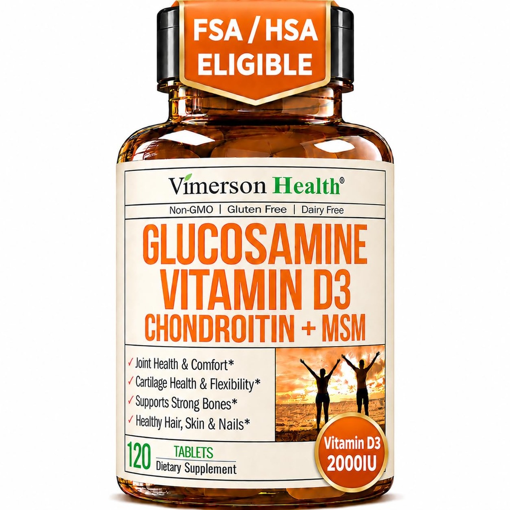 Glucosamine Chondroïtine avec vitamine D3 2000UI – Suppléments articulaires éligibles pour les hommes et les femmes – Santé articulaire, ongles cutanés, santé osseuse et confort avec MSM, Vit D, Bromelain & Boswellia – 120 onglets