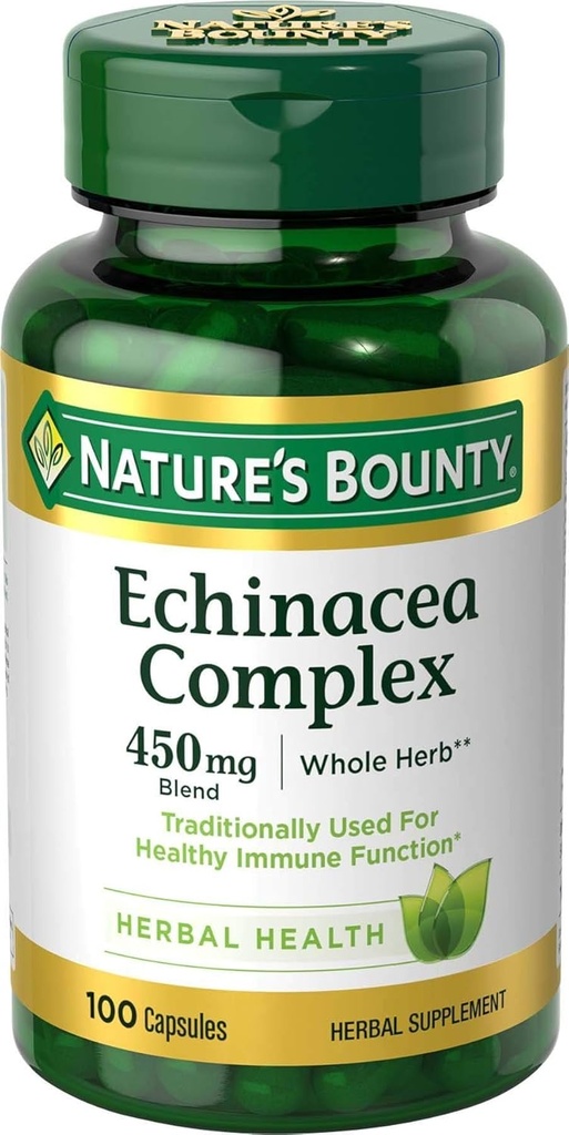 Nature's Bounty Echinacea Complex, Herbal Supplement, Supports Immune Health, 450 mg, 100 Capsules