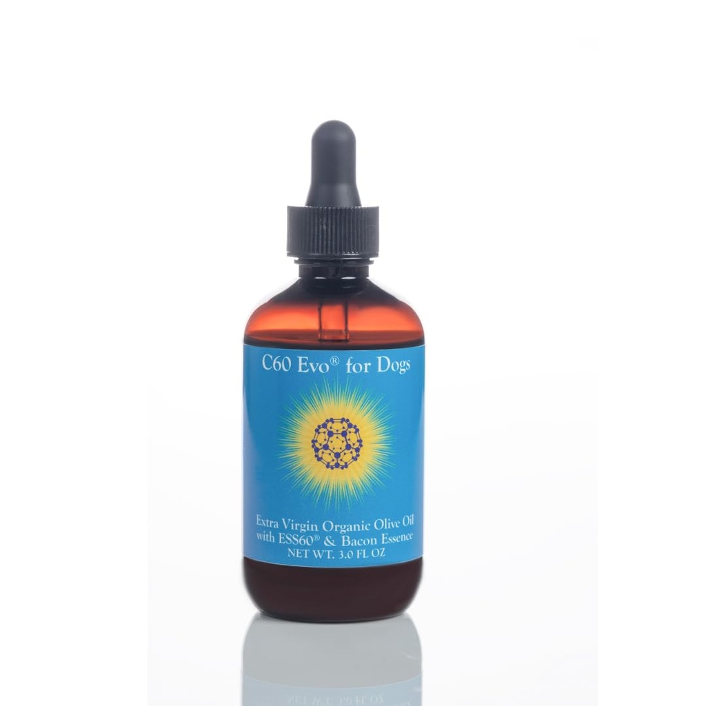 Supplément chien, Pure ESS60 en huile d'olive vierge extra pour chiens, Supplément immunitaire tout-en-un chien, joint de chien et soutien énergétique, infusé avec Essence de bacon naturel, 3 oz - C60 Evo