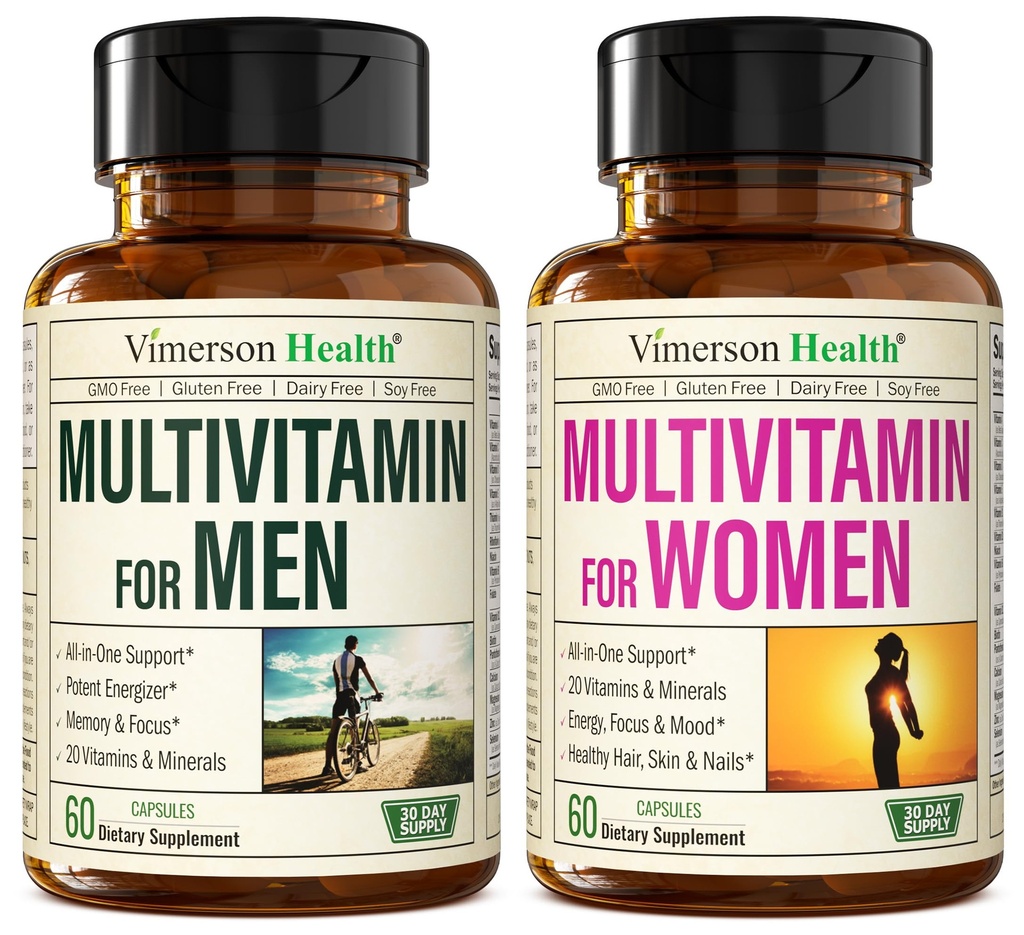 Multivitamine Multiminéral Supplément pour hommes + femmes 2 Boutons. Réponse immunitaire saine, articulations et os forts, santé oculaire, soutien du système digestif, propriétés antioxydantes