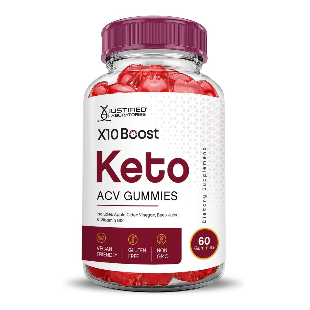 Laboratoires justifiés X10 Boost Keto ACV Apple Cider Vinegar Boost Formulé avec Pomegranate Beet Juice Powder B12 Vegan Non OGM 60 Gummies